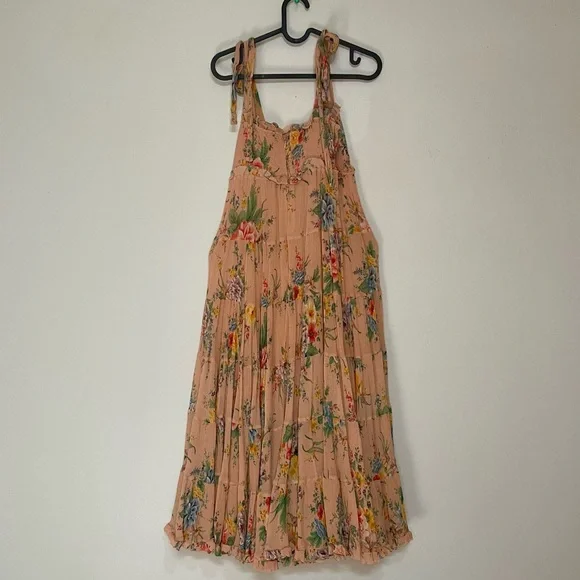 Zimmermann Zinnia Shirred Cotton-Silk Crepon Midi Dress in Coral Floral size 0 - Picture 4 of 14